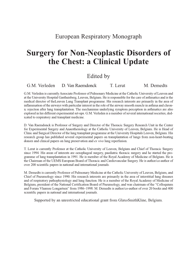 Surgery for Non-Neoplastic Disorders of the Chest: a Clinical Update page Frontmatter i
